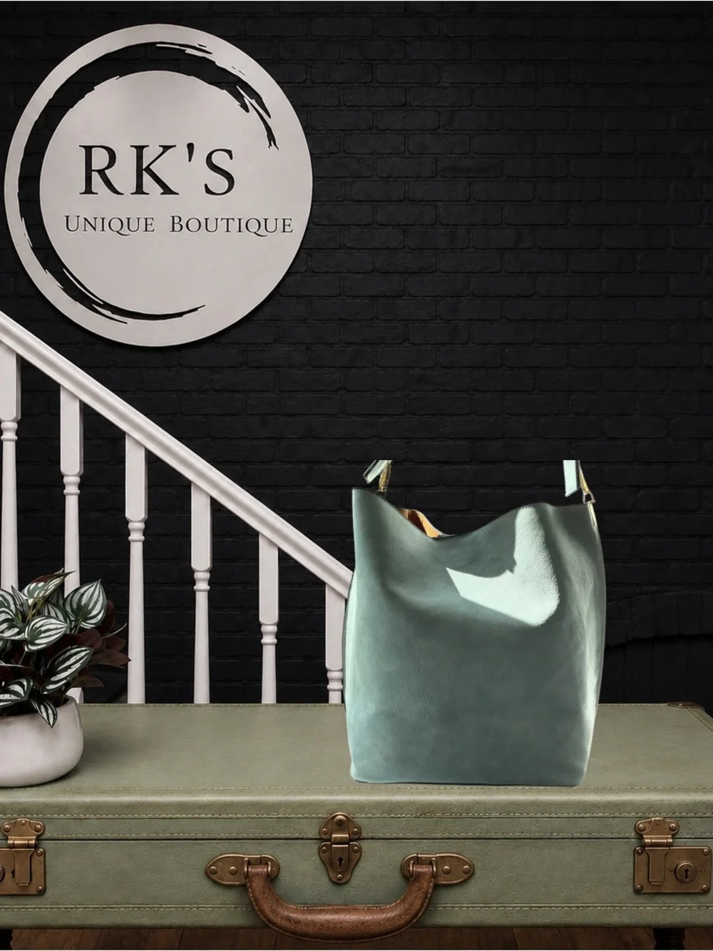 Light Blue Leather Shoulder Bag